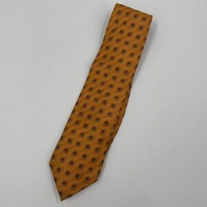 Ermenegildo Zegna Mens Silk Tie Mustard Orange Blue Floral Geometric Made Italy